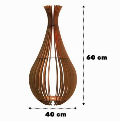 Abajur Grande De Chão Gotas De Orvalho Mdf Luminária - Marrom - Tamanho:60x30cm