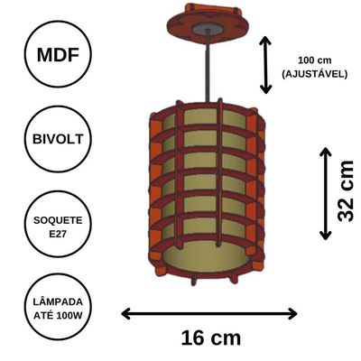 Luminária Teto Tipo Pendente Malásia Mdf - Completa Mdf Cru