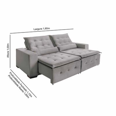Sofá Spazzio 2lugares 1,60cm Retrátil E Reclinável - De Casa Décor E Estofados Cinza Claro