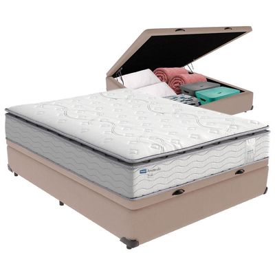 Cama Box Baú Casal E Colchão Molas Ensacadas Amsterdã Probel Bege