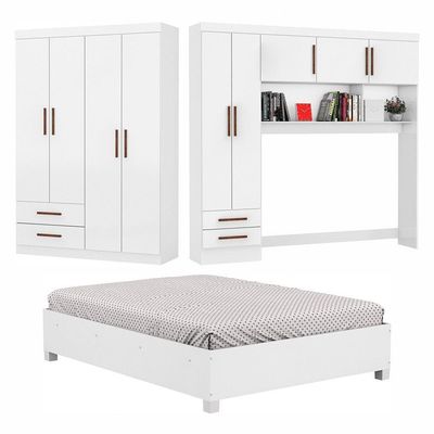 Guarda Roupa Casal Modulado 5 Portas com Cama Hercules 4 Portas e 4 Gavetas Branco