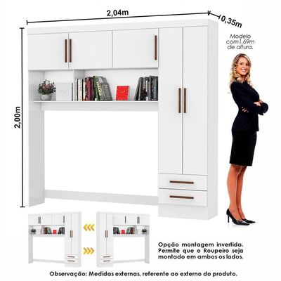 Guarda Roupa Casal Modulado 5 Portas com Cama Hercules 4 Portas e 4 Gavetas Branco