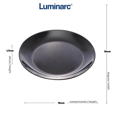 Conjunto 6 Pratos de Vidro Opalino para Sobremesa 19cm Preto Servir Doces Lanches Tortas