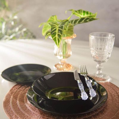 Conjunto 6 Pratos de Vidro Opalino para Sobremesa 19cm Preto Servir Doces Lanches Tortas