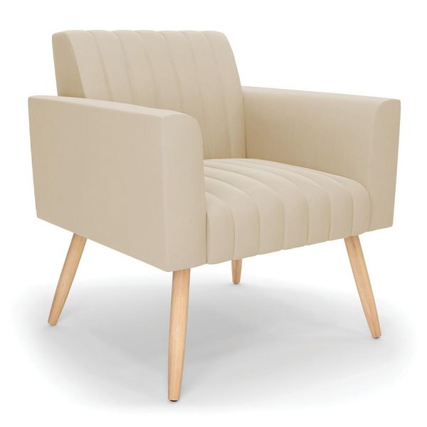 Poltrona Viena Gomada Suede Pés Palito Natural D'Rossi Bege