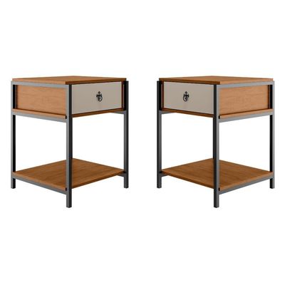 Kit 2 Mesa De Cabeceira Mesa De Canto Quarto Casal Estilo Industrial Gaveta Prateleira Puxador Retrô