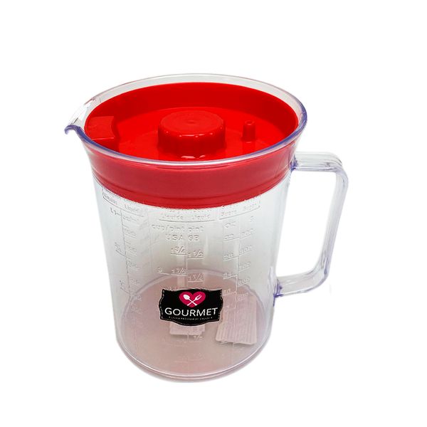 Jarra Medidora de Acrílico Lev+ 1L Transparente com Tampa Vermelha