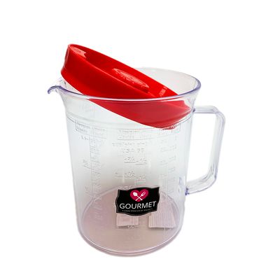 Jarra Medidora de Acrílico Lev+ 1L Transparente com Tampa Vermelha