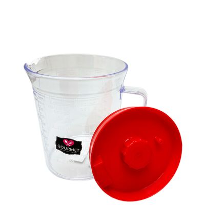 Jarra Medidora de Acrílico Lev+ 1L Transparente com Tampa Vermelha