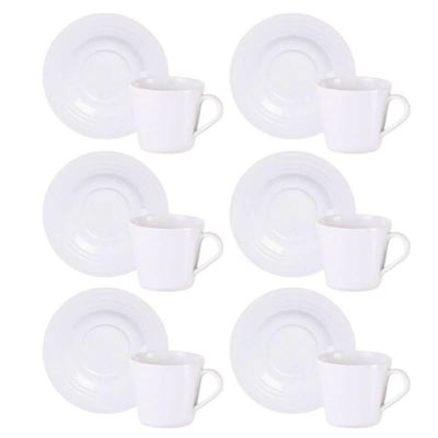 Jogo 6 Xícaras de Chá com Pires 185ml Porcelana Tramontina Vibrare Café Mesa Posta