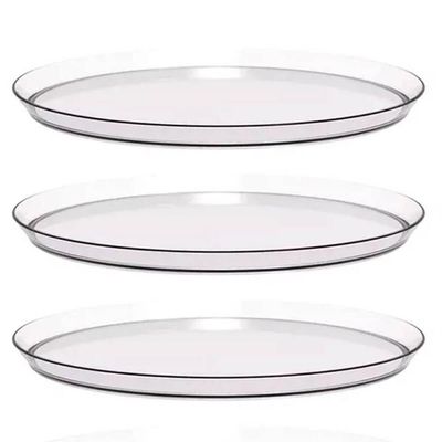 Kit 3 Bandejas Redondas para Servir 28cm Transparente Restaurante Bar Lanchonete Crippa