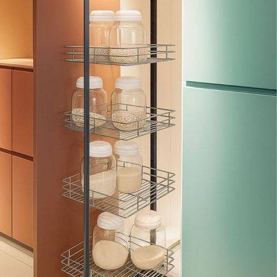 Coluna Deslizante Aramada Preto Masutti 4 Bandejas 35x47x152cm Organizador Alimentos