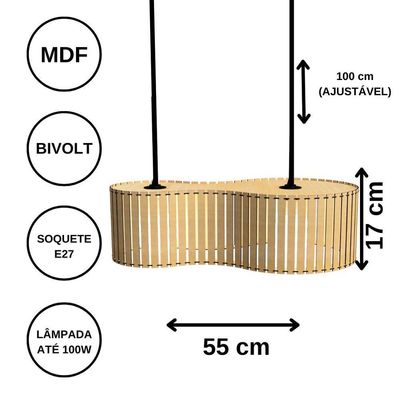 Luminária Pendente Infinita Modelo Ripado - Preta