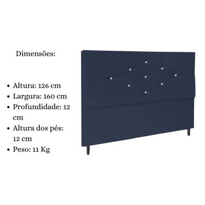Cabeceira Queen 160 Cm Virgínia Suede Azul Marinho E Frame