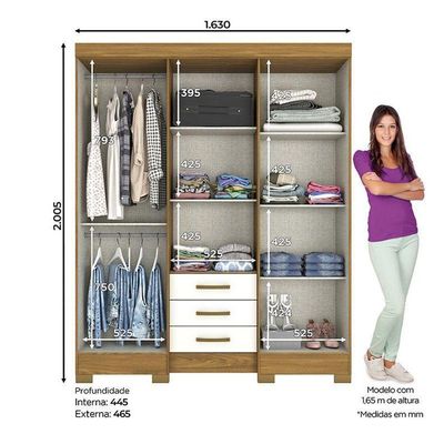 Guarda Roupa Solteiro B23 Nature Off White – Briz Móveis