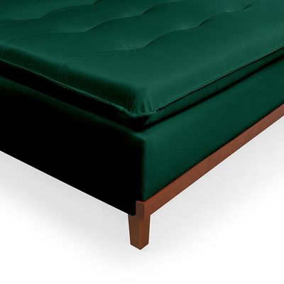 Sofá Cama Reclinável Santorini Veludo Confortável Base De Madeira Verde 181