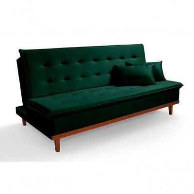 Sofá Cama Reclinável Santorini Veludo Confortável Base De Madeira Verde 181