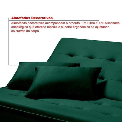 Sofá Cama Reclinável Santorini Veludo Confortável Base De Madeira Verde 181