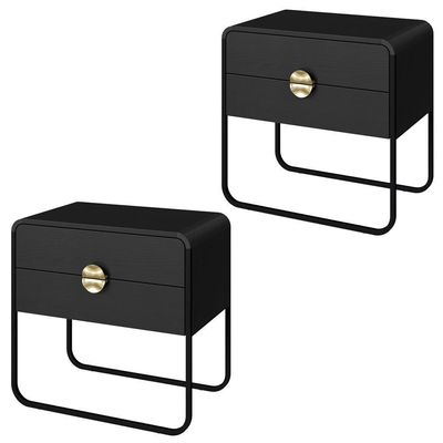 Kit 02 Mesas De Cabeceira 2 Gavetas Organica 60 Cm 28062 Artesano Nero Preto