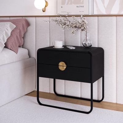 Kit 02 Mesas De Cabeceira 2 Gavetas Organica 60 Cm 28062 Artesano Nero Preto