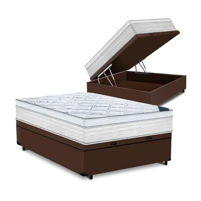 Cama Box Baú Casal Tecido Sintético Marrom Com Colchão 138 Toronto Molas Ensacadas Branco D33