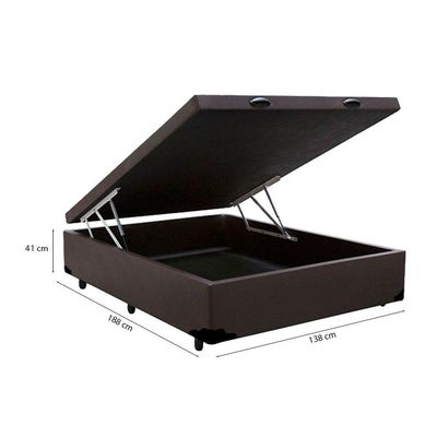 Cama Box Baú Casal Tecido Sintético Marrom Com Colchão 138 Toronto Molas Ensacadas Branco D33