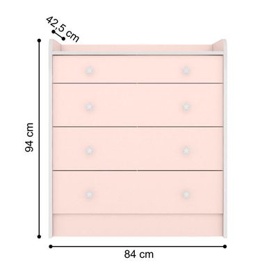 Conjunto Aurora Rosa Acetinado: Cômoda Aurora 4 Gavetas + Guarda-roupa Infantil Aurora 2 Portas
