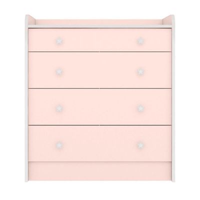 Conjunto Aurora Rosa Acetinado: Cômoda Aurora 4 Gavetas + Guarda-roupa Infantil Aurora 2 Portas