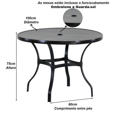 6 Cadeiras E Mesa 100cm Tampo Ripado Alumínio Piscina Jardim Pedra Ferro