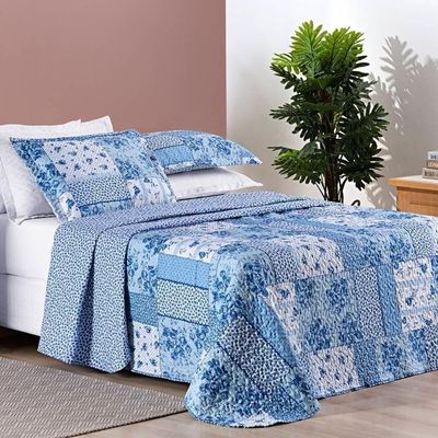 Colcha Estampada Dupla Face Bouti Queen 03 Peças - Azul Sereno
