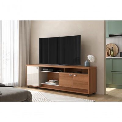 Bancada Dallas Suporte Para Tvs C/ 3 Portas E Nichos - Jequitiba/off White Perolizado