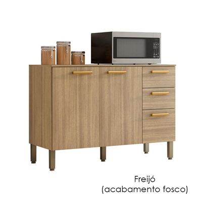 Balcao Com Tampo 3 Portas 2 Gavetas 120 Cm Urbane Ktp Freijo