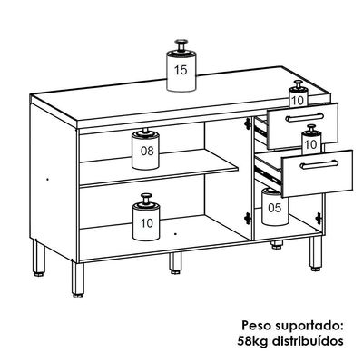 Balcao Com Tampo 3 Portas 2 Gavetas 120 Cm Urbane Ktp Freijo