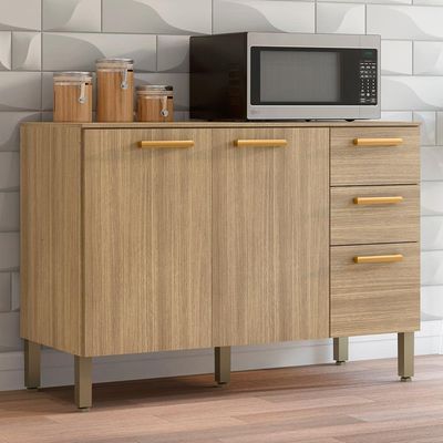 Balcao Com Tampo 3 Portas 2 Gavetas 120 Cm Urbane Ktp Freijo