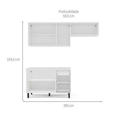Cozinha Compacta sem Tampo Meena 6 Portas 3 Gavetas Creme e Branca