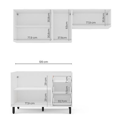 Cozinha Compacta sem Tampo Meena 6 Portas 3 Gavetas Creme e Branca