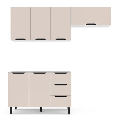 Cozinha Compacta sem Tampo Meena 6 Portas 3 Gavetas Creme e Branca