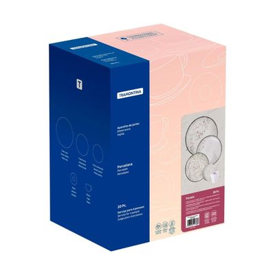 Aparelho de Jantar 20 Peças Tramontina Floralis Porcelana Mesa Posta Serviço 4 Pessoas