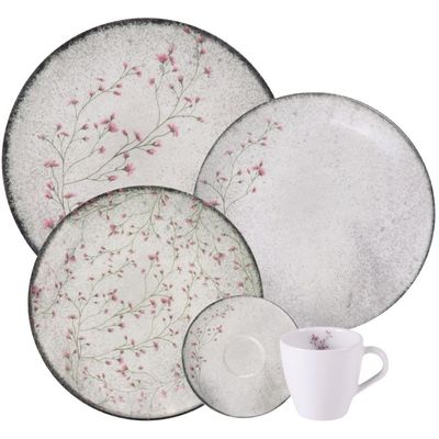 Aparelho de Jantar 20 Peças Tramontina Floralis Porcelana Mesa Posta Serviço 4 Pessoas