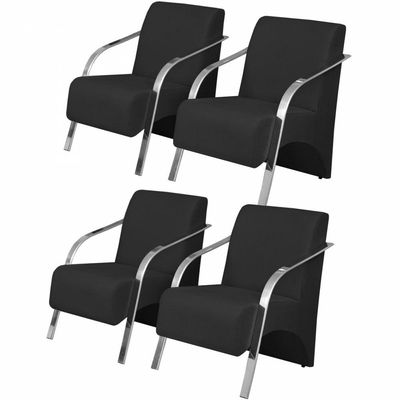 Kit 4 Poltronas 1 Lugar Vênus Braço Pé Alumínio Suede Preto