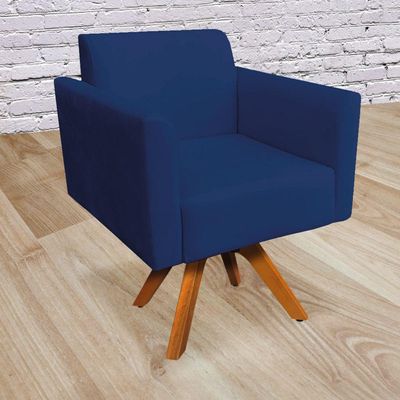 Poltrona Marisa Suede Azul Marinho Base Madeira