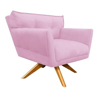 Kit 02 Poltronas Giratória Suede Base Madeira Rosa Bebê