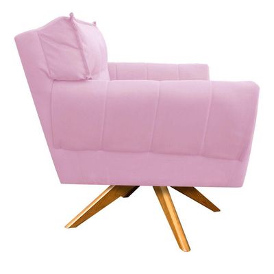 Kit 02 Poltronas Giratória Suede Base Madeira Rosa Bebê