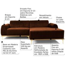 Sofá 3 Lugares com Chaise Base de Madeira Euro 245 Cm Telha