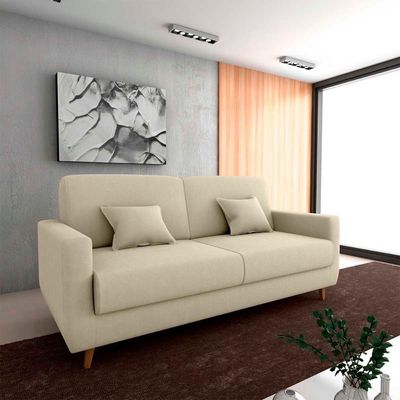 Sofá Cama Premium 3 Lugares 1,90 Larg Emilia Matrix Suede Bege