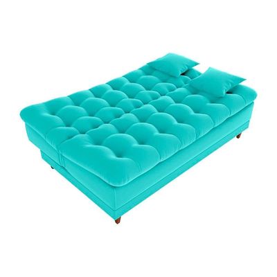 Sofá Cama 3 Lugares Casal Confortável 1,85 Larg Duda Matrix Veludo Verde Menta
