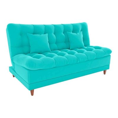 Sofá Cama 3 Lugares Casal Confortável 1,85 Larg Duda Matrix Veludo Verde Menta
