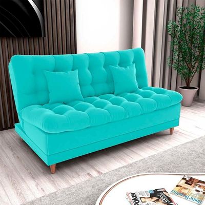 Sofá Cama 3 Lugares Casal Confortável 1,85 Larg Duda Matrix Veludo Verde Menta