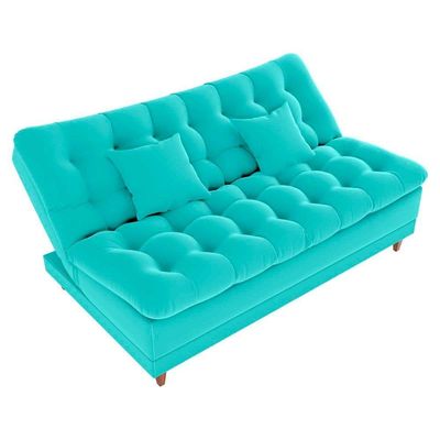 Sofá Cama 3 Lugares Casal Confortável 1,85 Larg Duda Matrix Veludo Verde Menta