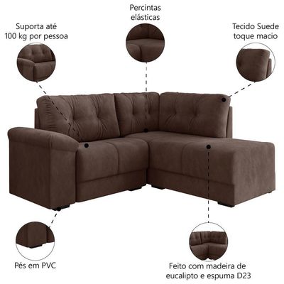 Sofá De Canto 5 Lugares Apolo Veludo Selmer Marrom